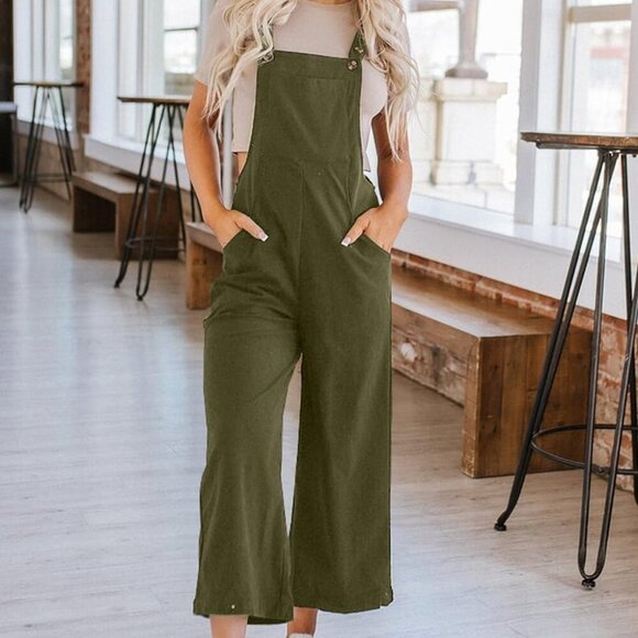 Women Corduroy Overalls Winter Fall Casual Loose Sleeveless Adjustable Strap Wid - Picture 8 of 9